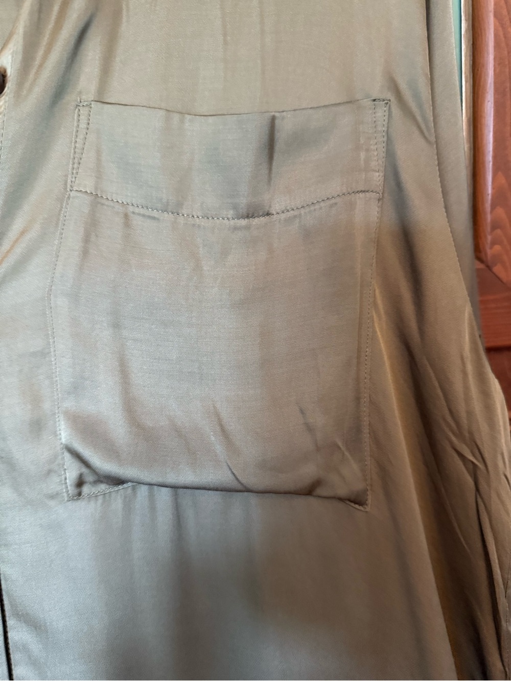 Anthropologie Lace Mix Twofer Satin Maxi Dress olive green satin button-down M - Picture 10 of 16